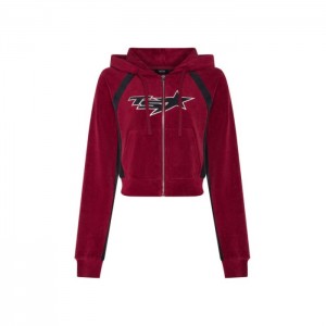 Moletom com Capuz Trapstar TS-Star Contrast Panel Velour Hoodie Feminino Bordeaux Portugal | BZ81-963