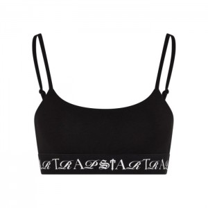 Top Trapstar Script Bra Feminino Pretas Branco Portugal | JT72-971
