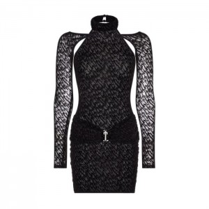 Vestido Trapstar Jacquard Mesh Feminino Pretas Portugal | BV09-062